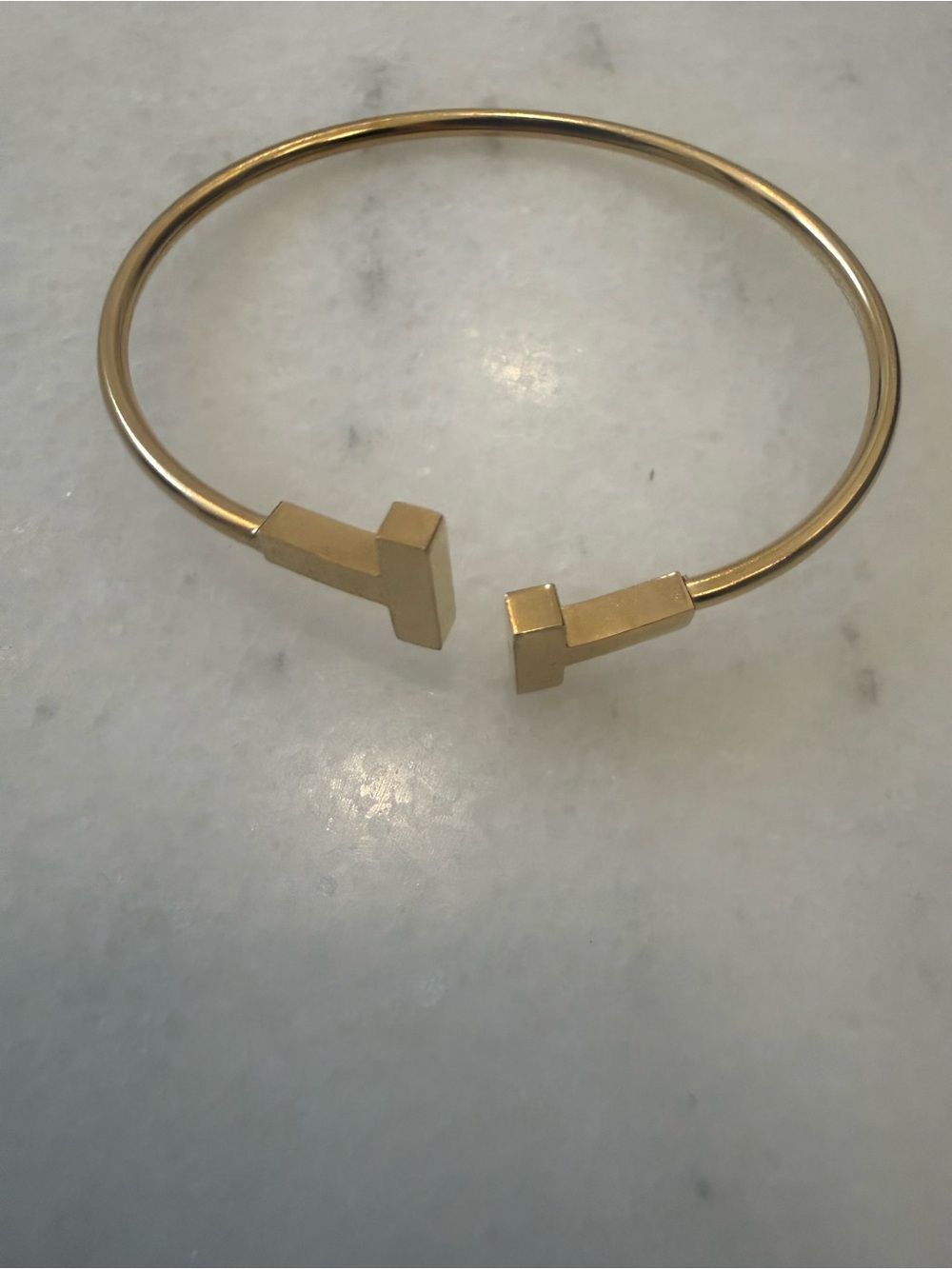 Gold Tone Open Cuff Bracelet with T Bar Ends Tiffany Inspired - Picture 2 of 3